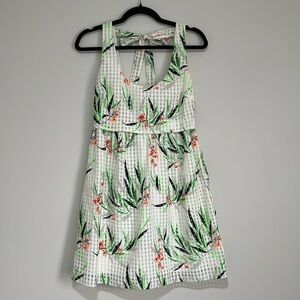 Elizabeth and James white, green, and coral print dress